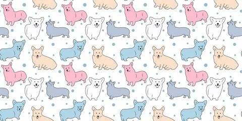 Vector seamless pattern with colorful cute dogs Stock Illustration
