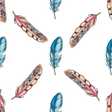 Vector seamless pattern with colorful detailed bird feathers Stock Illustration