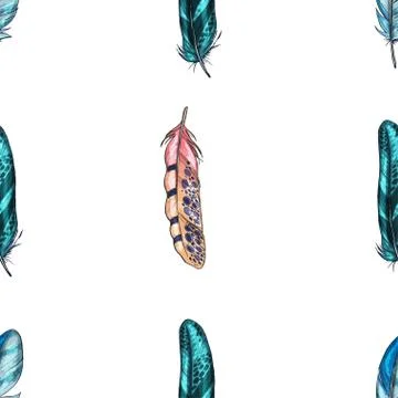 Vector seamless pattern with colorful detailed bird feathers Stock Illustration
