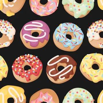 Vector seamless pattern with colorful donuts. Illustrazione stock