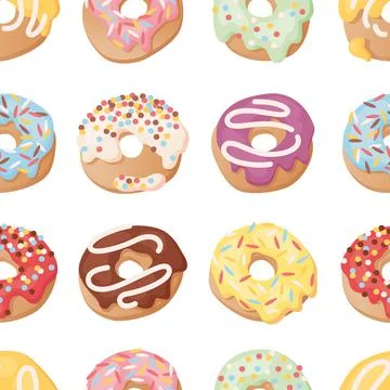 Vector seamless pattern with colorful donuts. Illustrazione stock