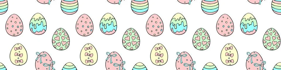 Vector seamless pattern with colorful Easter eggs. Hand drawn doodle, holiday Stock Illustration