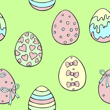 Vector seamless pattern with colorful Easter eggs. Hand drawn doodle, holiday Stock Illustration