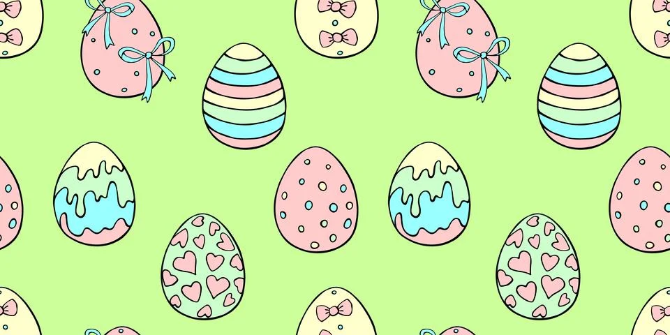 Vector seamless pattern with colorful Easter eggs. Hand drawn doodle, holid.. Stock Illustration