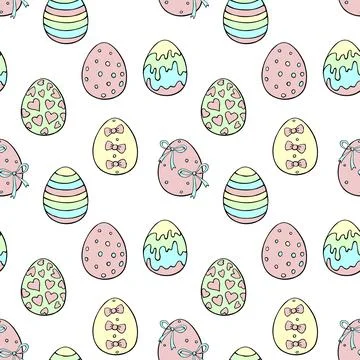 Vector seamless pattern with colorful Easter eggs. Hand drawn doodle, holiday イラスト素材