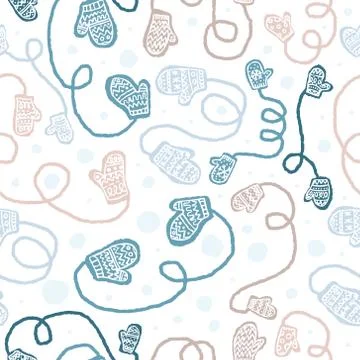 Vector seamless pattern with colorful gloves. Cute seasonal background with o Stock Illustration