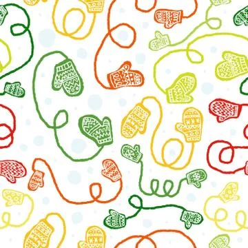 Vector seamless pattern with colorful gloves. Cute seasonal background with p Stock Illustration
