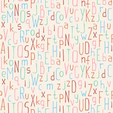 Vector seamless pattern of colorful hand drawn font. Beautiful simple letters Stock Illustration