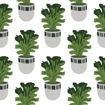 Vector seamless pattern with colorful hand-drawn flower pots. Sketch style, d Stock Illustration