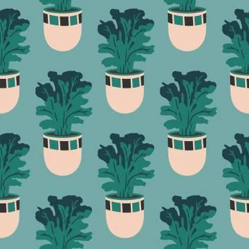 Vector seamless pattern with colorful hand-drawn flower pots. Sketch style, d Stock Illustration