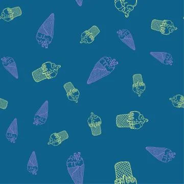 Vector seamless pattern with colorful ice cream symbols. Hand-drawn contour. Stock Illustration