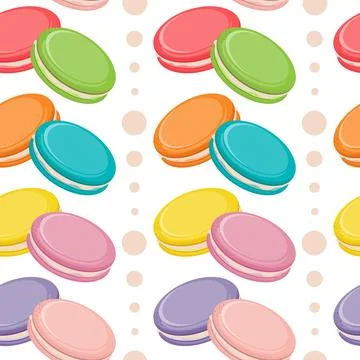 Vector seamless pattern with colorful macaroon cookies, french snack biscuits Stock Illustration
