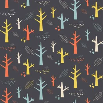 Vector seamless pattern with colorful nature elements on a grey background Stock Illustration