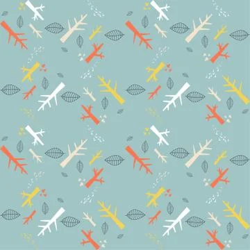 Vector seamless pattern with colorful nature elements on a blue background 스톡 일러스트