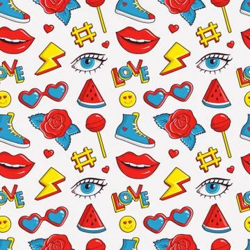 Vector seamless pattern with colorful patches. Illustrazione stock