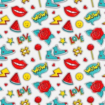 Vector seamless pattern with colorful patches. 库存插图