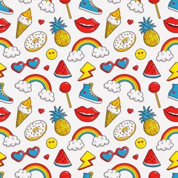 Vector seamless pattern with colorful patches. イラスト素材