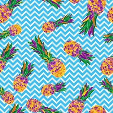 Vector seamless pattern with colorful pineapples. Stock Illustration