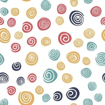 Vector seamless pattern with colorful spirals on white background. Abstract b Stock Illustration