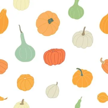 Vector seamless pattern with colorful squashes. Stock Illustration