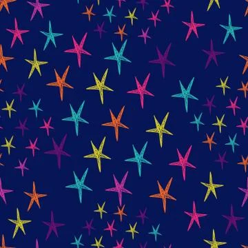 Vector seamless pattern with colorful stars. Endless blue background. Stock Illustration