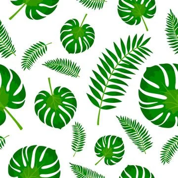 Vector seamless pattern with colorful tropical leaves. Cute bright and fun Stock Illustration