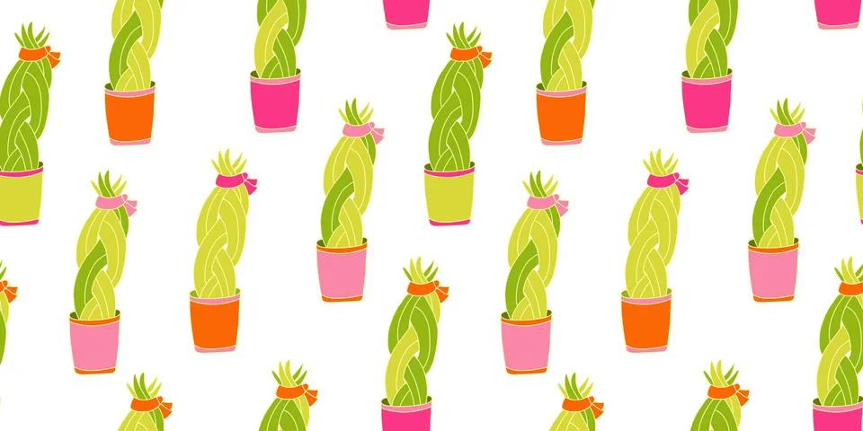 Vector seamless pattern with colorful twisted sansevieria houseplants. Stock Illustration