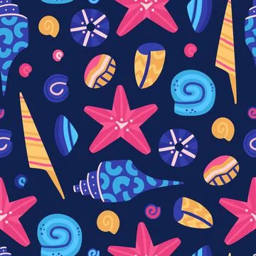 Vector seamless pattern with colorful underwater world. Cute hand-drawn fish. Stock Illustration