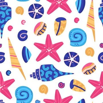 Vector seamless pattern with colorful underwater world. Cute hand-drawn fish. Stock Illustration
