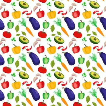 Vector seamless pattern with colorful vegetables. Illustrazione stock