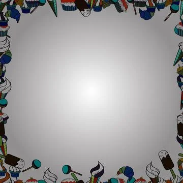 Vector. Seamless pattern. Comic style doodle frame consists of blue, white and b Stock Illustration