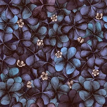 Vector seamless pattern with compositions of hand drawn oxalis Stock Illustration