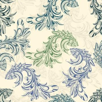 Vector seamless pattern with concept  fishes Illustrazione stock