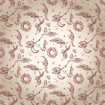 Vector Seamless Pattern consist of Ornamental Boho Style Element Illustrazione stock