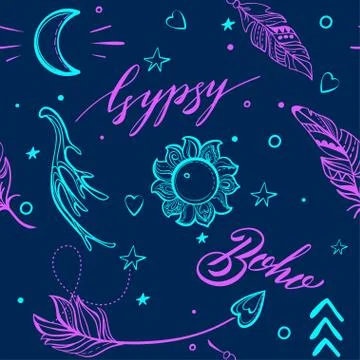 Vector Seamless Pattern consist of Ornamental Boho Style Element Illustrazione stock