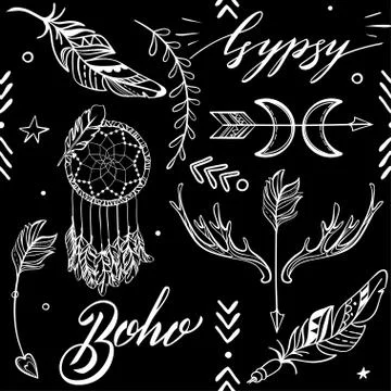 Vector Seamless Pattern consist of Ornamental Boho Style Element Illustrazione stock