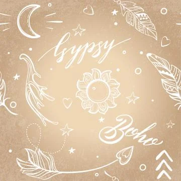 Vector Seamless Pattern consist of Ornamental Boho Style Element Stock Illustration