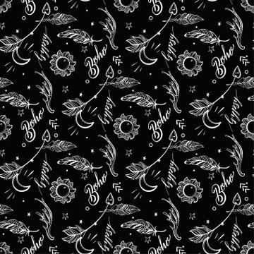 Vector Seamless Pattern consist of Ornamental Boho Style Element Stock Illustration