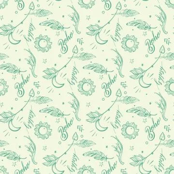 Vector Seamless Pattern consist of Ornamental Boho Style Element イラスト素材