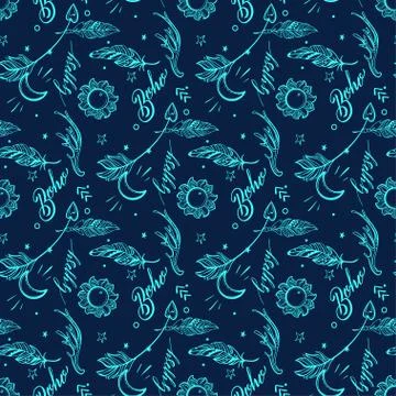 Vector Seamless Pattern consist of Ornamental Boho Style Element イラスト素材