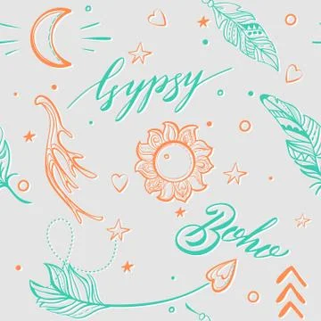 Vector Seamless Pattern consist of Ornamental Boho Style Element Illustrazione stock