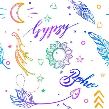 Vector Seamless Pattern consist of Ornamental Boho Style Element Stock Illustration