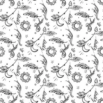Vector Seamless Pattern consist of Ornamental Boho Style Element Illustrazione stock