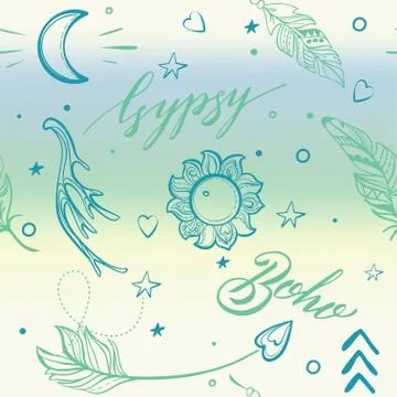 Vector Seamless Pattern consist of Ornamental Boho Style Element Stock Illustration
