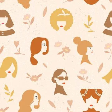 Vector seamless pattern consisting of different colors and women with hairstyles Stock Illustration