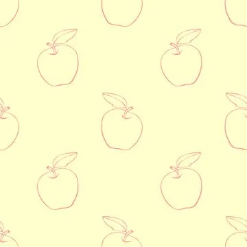 Vector seamless pattern with contour apples in doodle style. Hand drawn fruit Stock Illustration