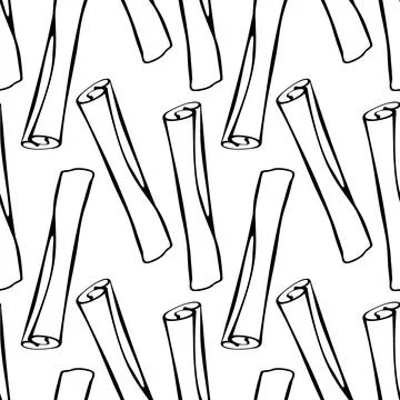 Vector seamless pattern of contour cinnamon stick in doodle style. Background Stock Illustration