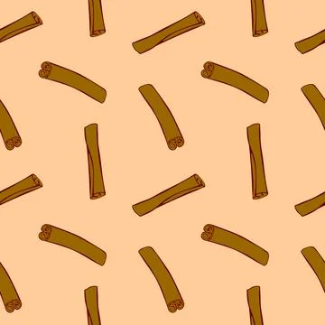 Vector seamless pattern of contour cinnamon stick in flat style. Background o Illustrazione stock