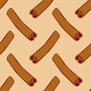 Vector seamless pattern of contour cinnamon stick in flat style. Background o Stock Illustration
