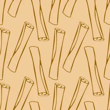Vector seamless pattern of contour cinnamon stick in doodle style. Background Stock Illustration